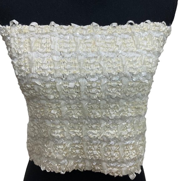 NR1 By Ned Gould Ivory Ribbon and Sequins Stretch Top Size 14 Cocktail Party - Picture 9 of 10